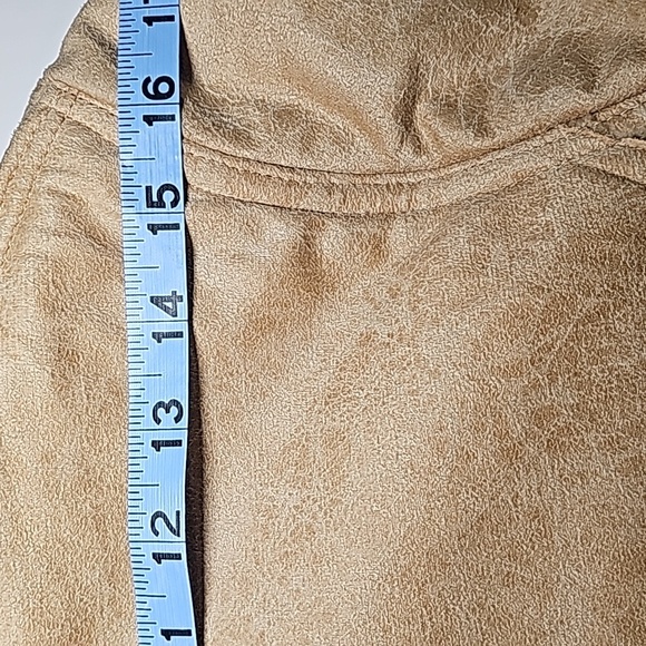 Morricci Coat Jacket Penny Lane Lined Faux Suede Faux Fur Collar Pockets Tan L - Picture 11 of 12